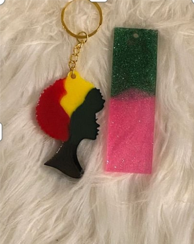 Afro Girl and Pink and multi color Keychains